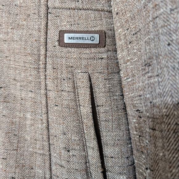 Merrell Geraldine Fleece Lined Coat Brown Tweed Hooded Long Jacket Small - Picture 6 of 7